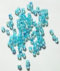 100 4mm Faceted Aqua AB Firepolish Beads